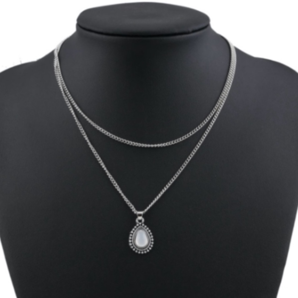 Teardrop Stone Layered Chain Choker Necklace